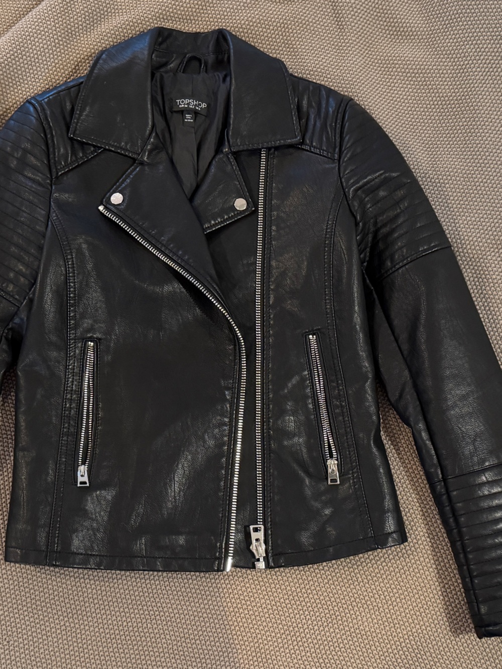 Topshop Black Faux Leather Biker Jacket